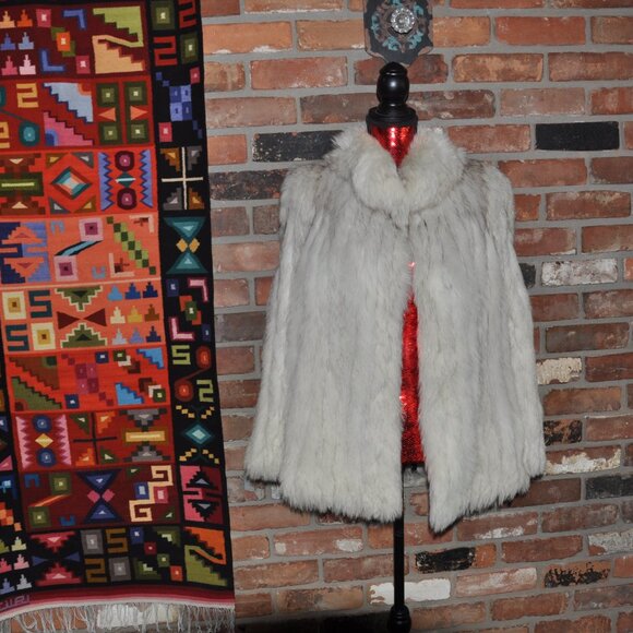 Saga NORWEGIN BLUE WHITE ARCTIC FOX FUR Grey Suede Jacket Car Coat 10 M - Picture 5 of 12